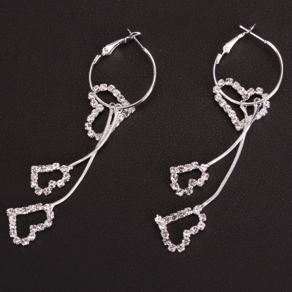 Silver Three-Layer Heart-Shaped Earrings